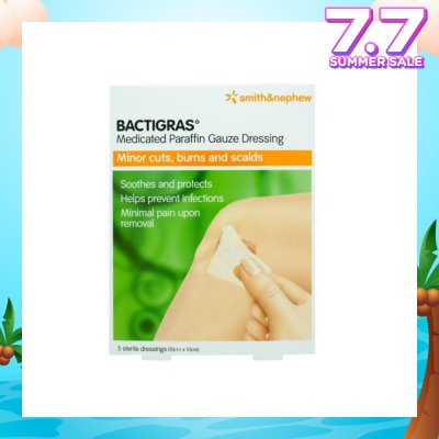 SMITH & NEPHEW Bactigras Medicated Paraffin Gauze Dressing Sterile (10cm x 10cm) 5s (Expiry: Feb`2026)