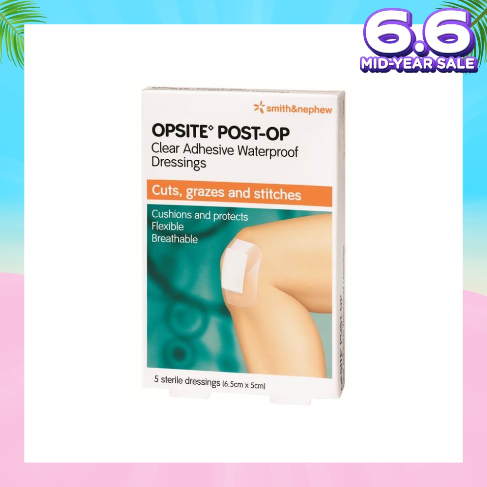 Opsite Post-Op Clear Adhesvie Waterproof Dressing 6.5cm X 5cm X 5pcs