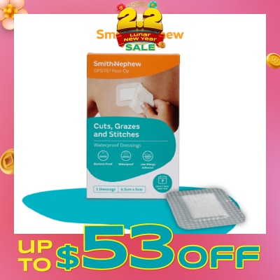 SMITH & NEPHEW Opsite Post-Op Clear Adhesvie Waterproof Dressing 6.5cm X 5cm X 5pcs