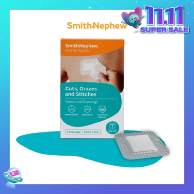 SMITH & NEPHEW Opsite Post-Op Clear Adhesvie Waterproof Dressing 6.5cm X 5cm X 5pcs