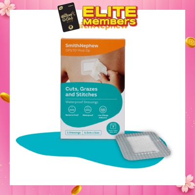 SMITH & NEPHEW Opsite Post-Op Clear Adhesvie Waterproof Dressing 6.5cm X 5cm X 5pcs