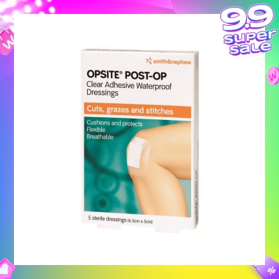 SMITH & NEPHEW Opsite Post-Op Clear Adhesvie Waterproof Dressing 6.5cm X 5cm X 5pcs