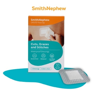 SMITH & NEPHEW Opsite Post-Op Clear Adhesvie Waterproof Dressing 6.5cm X 5cm X 5pcs