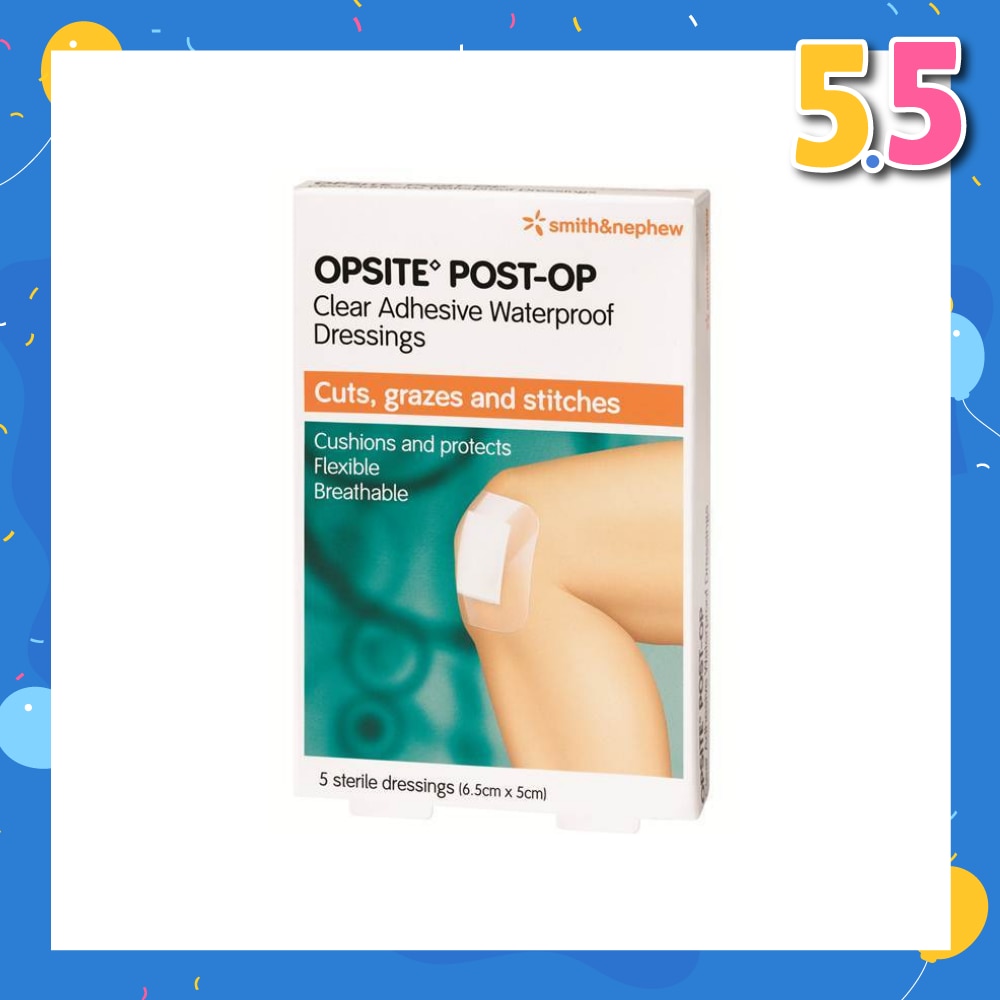 Opsite Post-Op Clear Adhesvie Waterproof Dressing 6.5cm X 5cm X 5pcs