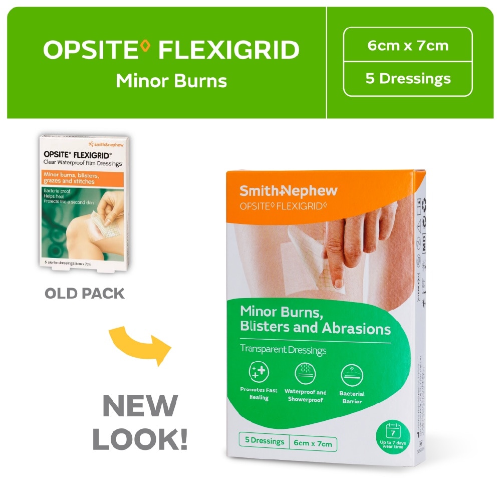 OPSITE FLEXIGRID Clear Waterproof Film Dressing 6cm x 7cm 5s