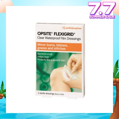 SMITH & NEPHEW OPSITE FLEXIGRID Clear Waterproof Film Dressing 6cm x 7cm 5s