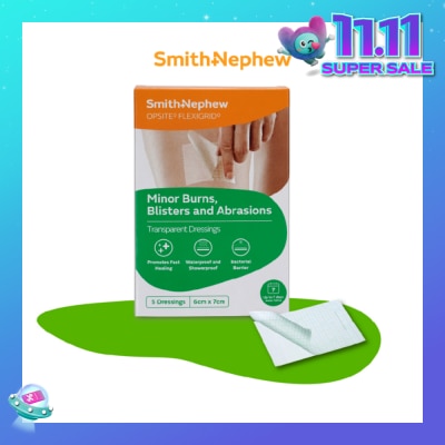 SMITH & NEPHEW OPSITE FLEXIGRID Clear Waterproof Film Dressing 6cm x 7cm 5s
