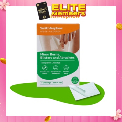 SMITH & NEPHEW OPSITE FLEXIGRID Clear Waterproof Film Dressing 6cm x 7cm 5s