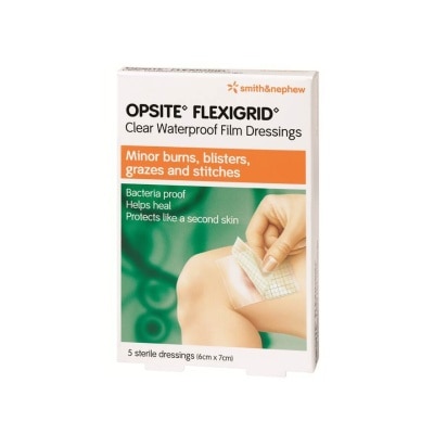 SMITH & NEPHEW OPSITE FLEXIGRID Clear Waterproof Film Dressing 6cm x 7cm 5s