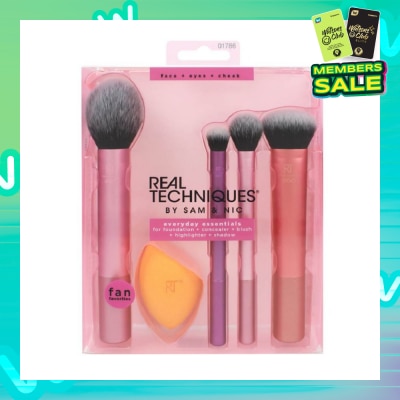 REAL TECHNIQUES by Sam & Nic Everyday Essentials Brush Set consist Foundation 1s + Concealer 1s + Blush 1s + Highlighter 1s + Shadow 1s