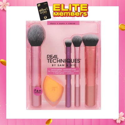 REAL TECHNIQUES by Sam & Nic Everyday Essentials Brush Set consist Foundation 1s + Concealer 1s + Blush 1s + Highlighter 1s + Shadow 1s