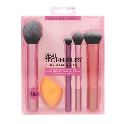 REAL TECHNIQUES by Sam & Nic Everyday Essentials Brush Set consist Foundation 1s + Concealer 1s + Blush 1s + Highlighter 1s + Shadow 1s