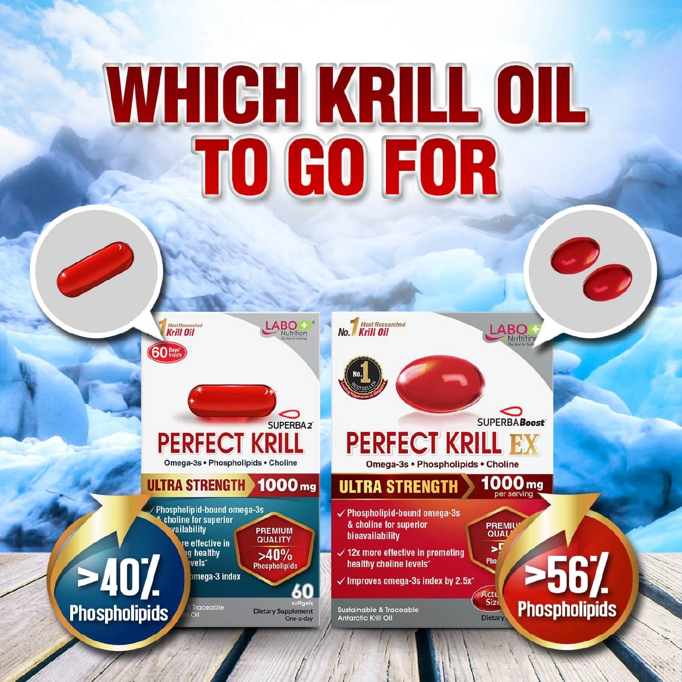 Perfect Krill Superba 2 Antarctic Krill Oil Omega-3 with Phospholipids Softgels (heart, brain, joint, and immune health) 60s
