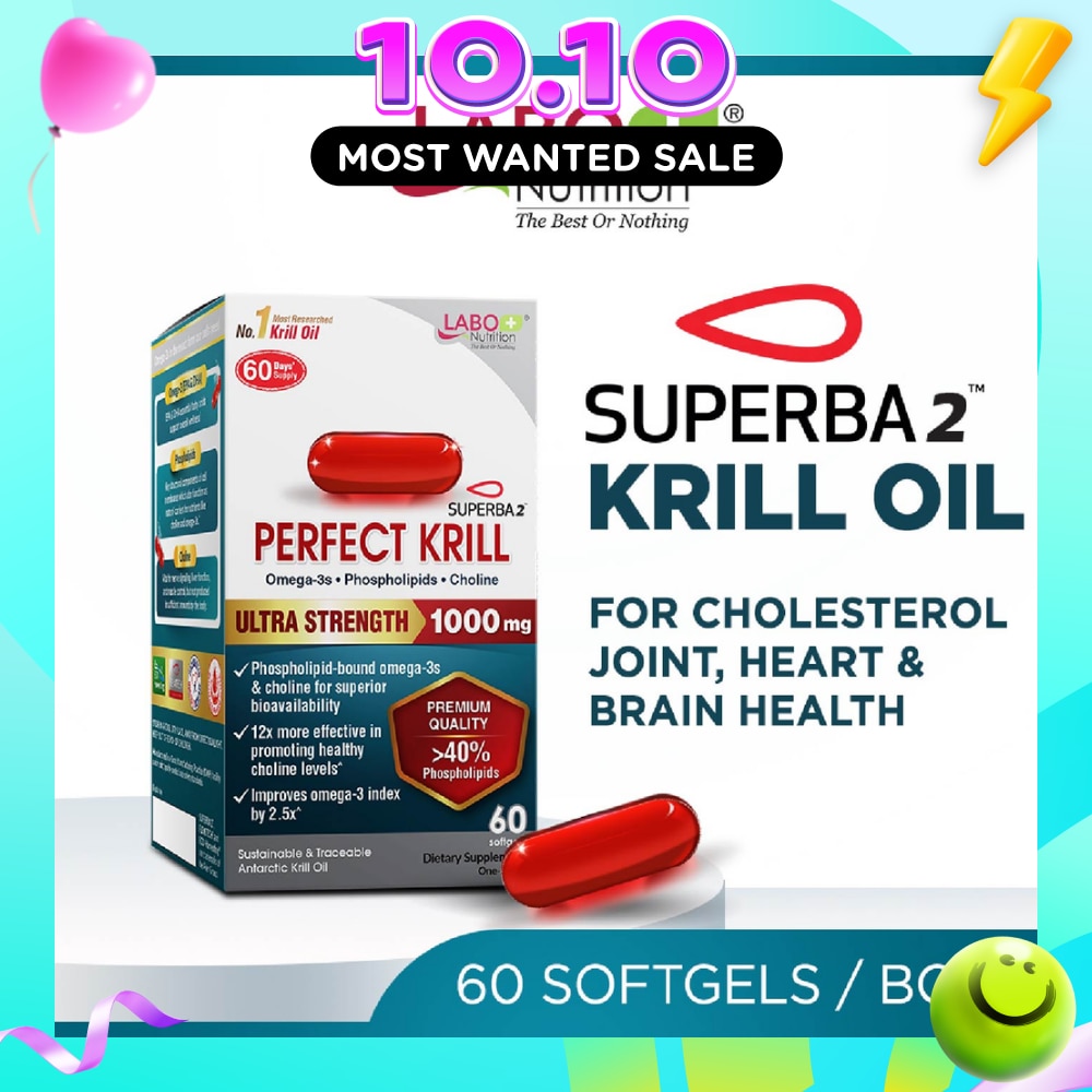 Perfect Krill Superba 2 Antarctic Krill Oil Omega 3 with Phospholipids Softgels (heart, brain, joint, and immune health) 60s image