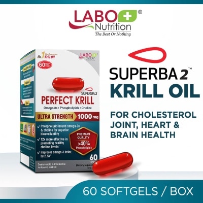 LABO NUTRITION - Perfect Krill Superba 2 Antarctic Krill Oil Omega-3 with Phospholipids Softgels (heart, brain, joint, and immune health) 60s