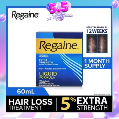 REGAINE - Extra Strength Minoxidil Topical Solution 5% W/V Solution(For Hair Regrow & Hair Loss Treatment) 60ml