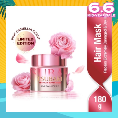 TSUBAKI Limited Edition Premium Repair Mask Pink Camellia (Salon Quality Hair With No Waiting Time - For Severely Damaged/Tangled Hair) 180g