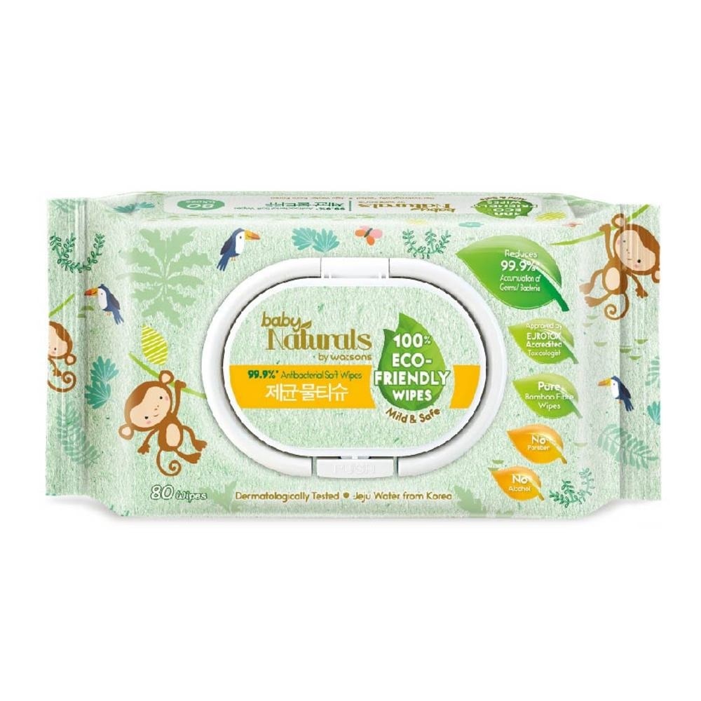 Baby Naturals by Watsons 99.99% Antibacterial Soft Wipes 100% Eco-Friendly Mild & Safe 80s
