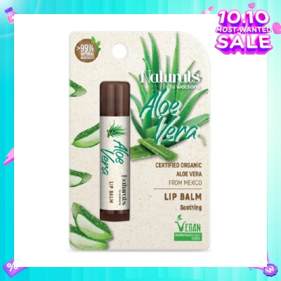 NATURALS BY WATSONS Certified Organic Aloe Vera Soothing Vegan Lip Balm (Moisturise & Prevents Chapped Lip) 4.5g