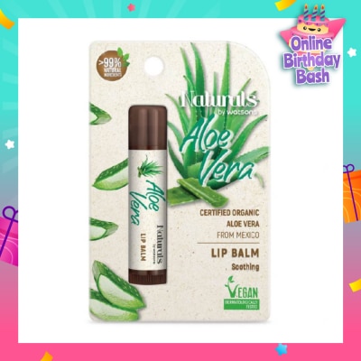 NATURALS BY WATSONS Certified Organic Aloe Vera Soothing Vegan Lip Balm (Moisturise & Prevents Chapped Lip) 4.5g