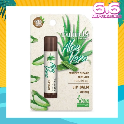 NATURALS BY WATSONS Certified Organic Aloe Vera Soothing Vegan Lip Balm (Moisturise & Prevents Chapped Lip) 4.5g
