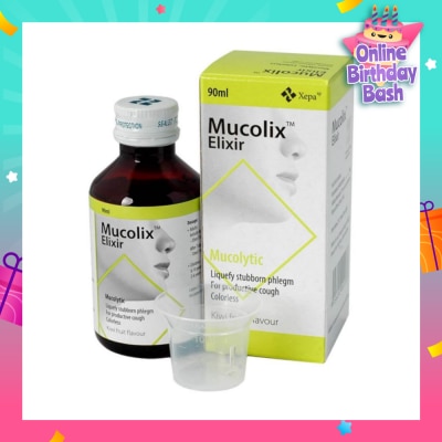 MUCOLIX Cough Syrup Kiwi Flavour (Dissolves Stubborn Phelgm and Relieves Wet Cough) 90ml