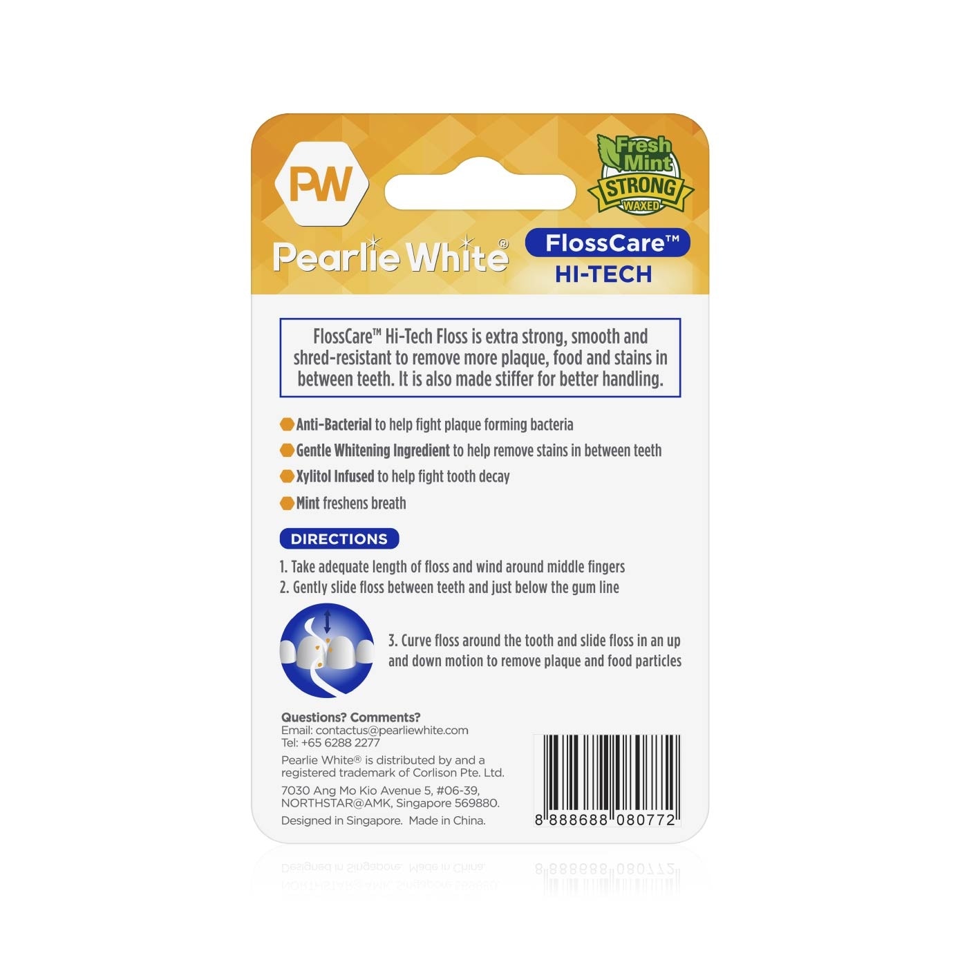 Pearlie White FlossCare Hi-Tech Waxed Fresh Mint Dental Floss 50m<BR>
