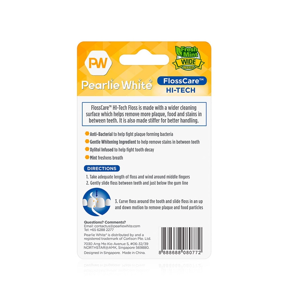 Pearlie White FlossCare Hi-Tech Waxed Fresh Mint Dental Floss 50m<BR>