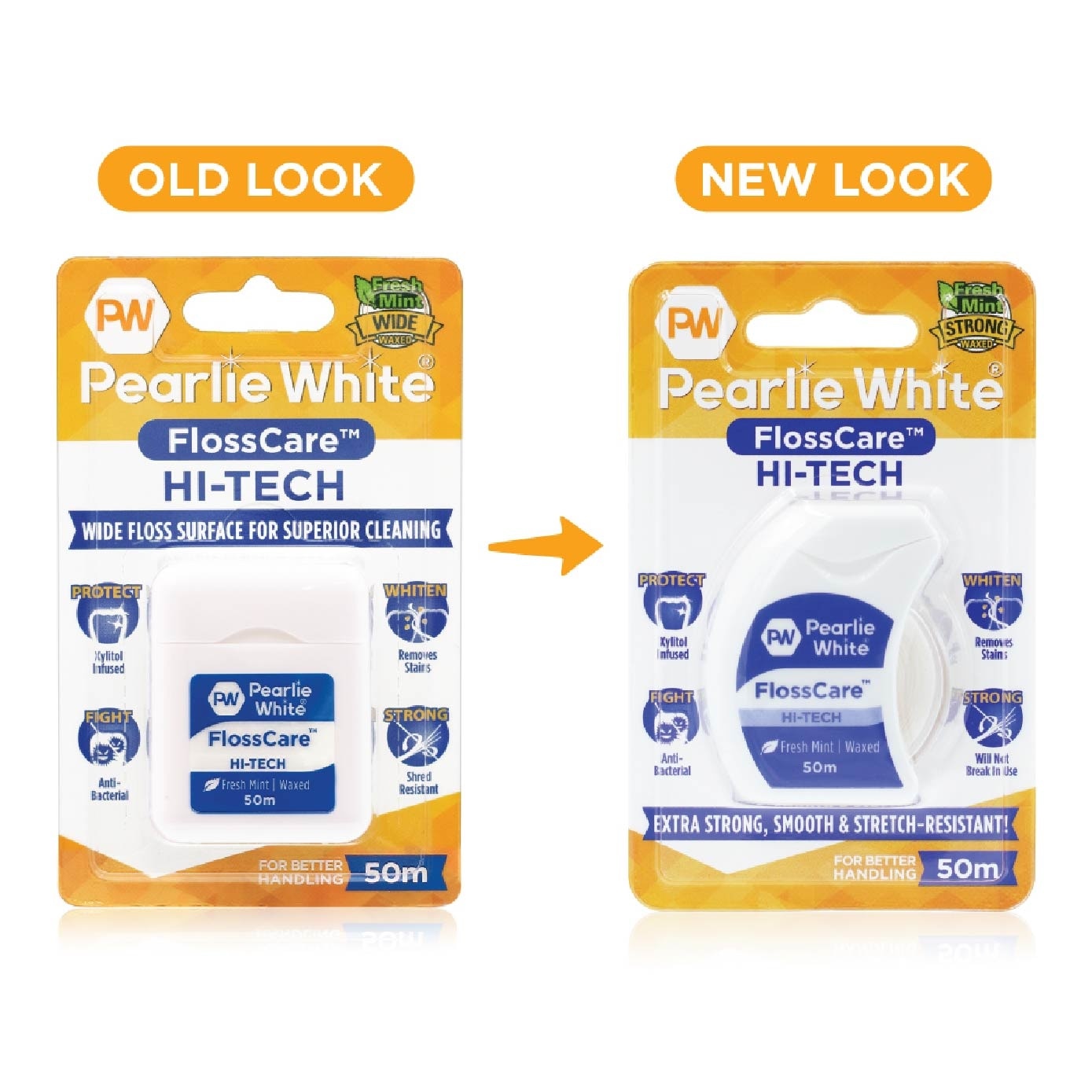 Pearlie White FlossCare Hi-Tech Waxed Fresh Mint Dental Floss 50m<BR>