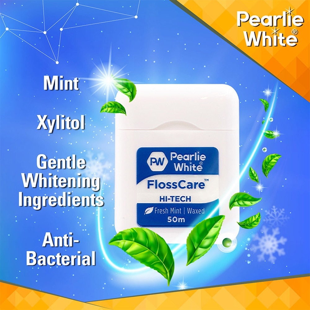 Pearlie White FlossCare Hi-Tech Waxed Fresh Mint Dental Floss 50m<BR>