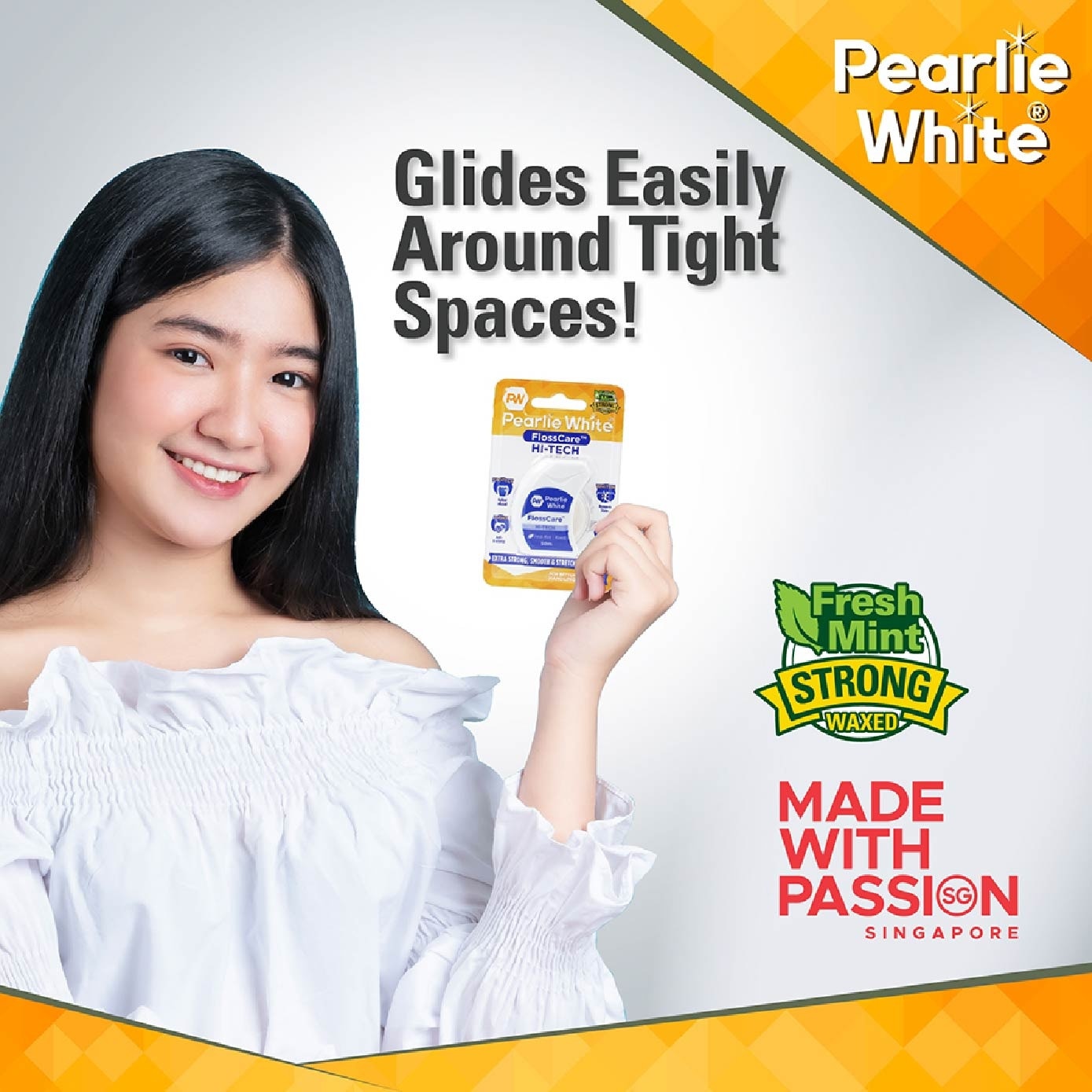 Pearlie White FlossCare Hi-Tech Waxed Fresh Mint Dental Floss 50m<BR>