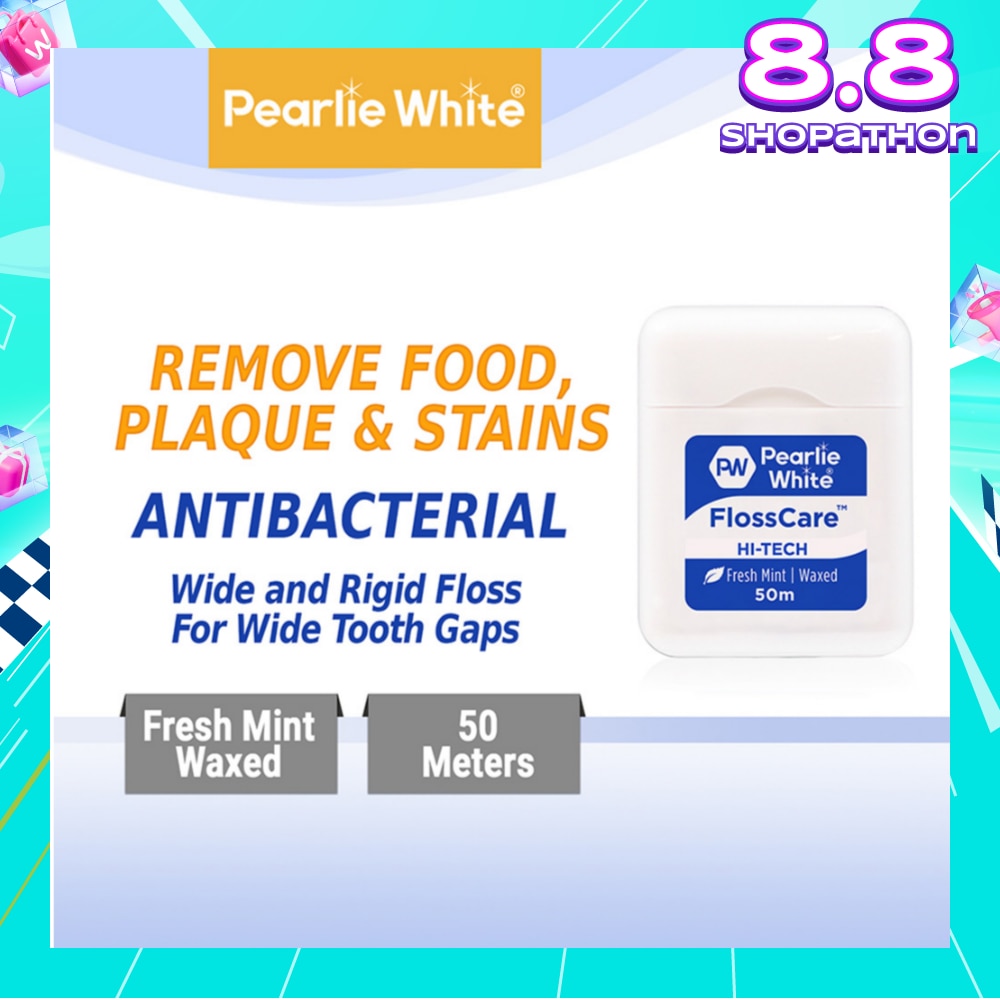 Pearlie White FlossCare Hi-Tech Waxed Fresh Mint Dental Floss 50m<BR>