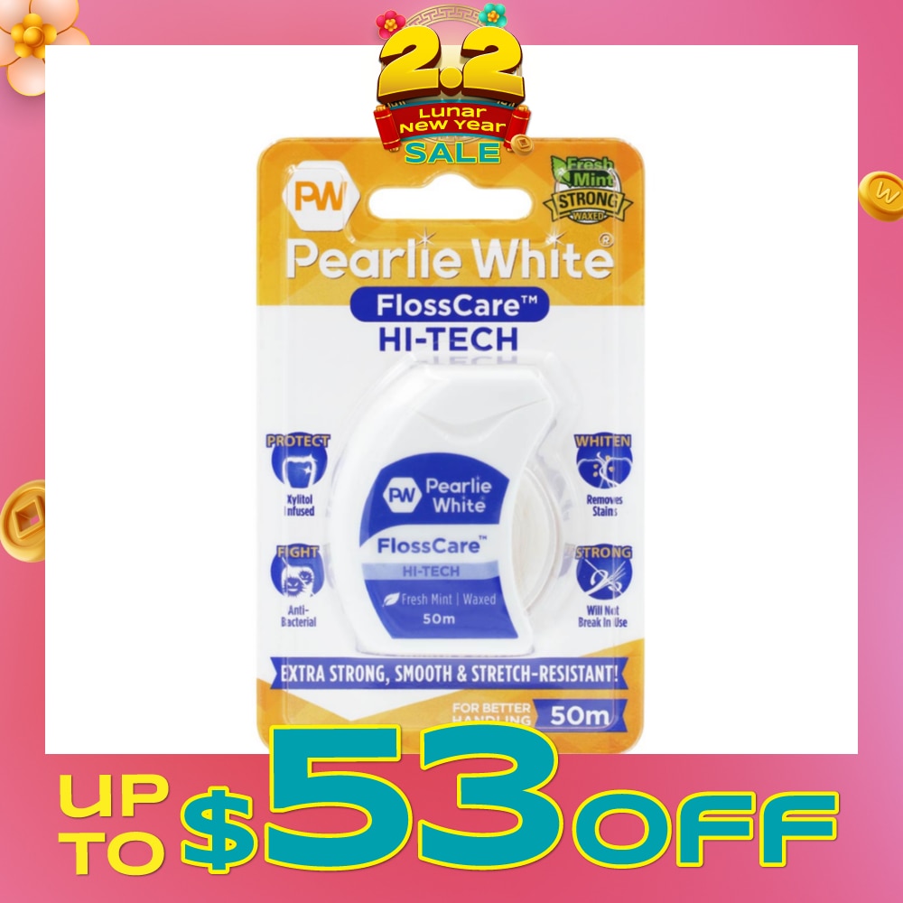Pearlie White FlossCare Hi-Tech Waxed Fresh Mint Dental Floss 50m<BR>