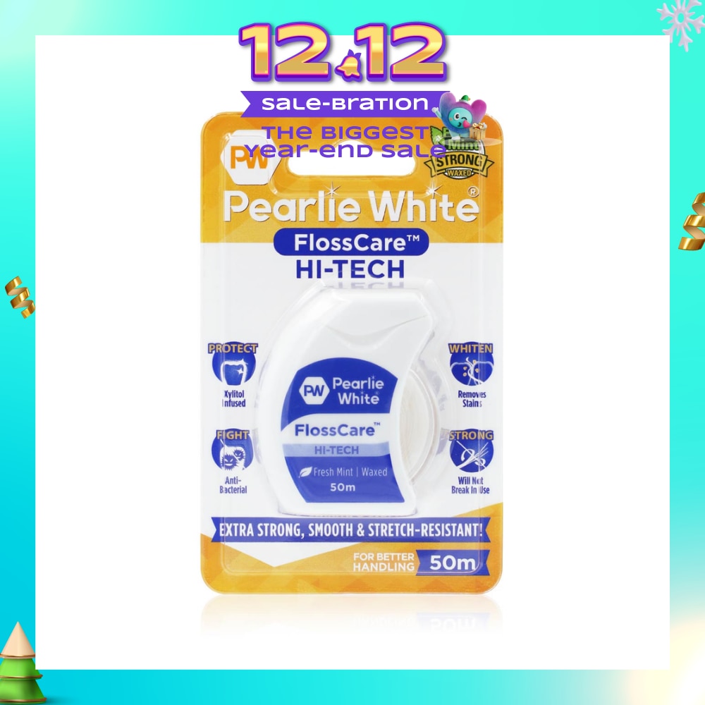 Pearlie White FlossCare Hi-Tech Waxed Fresh Mint Dental Floss 50m<BR>