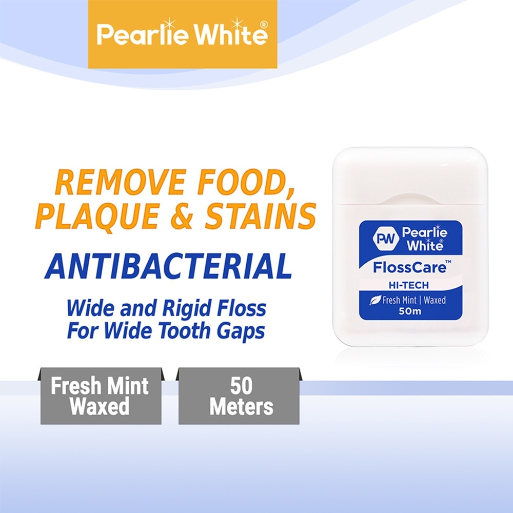 Pearlie White FlossCare Hi-Tech Waxed Fresh Mint Dental Floss 50m<BR>