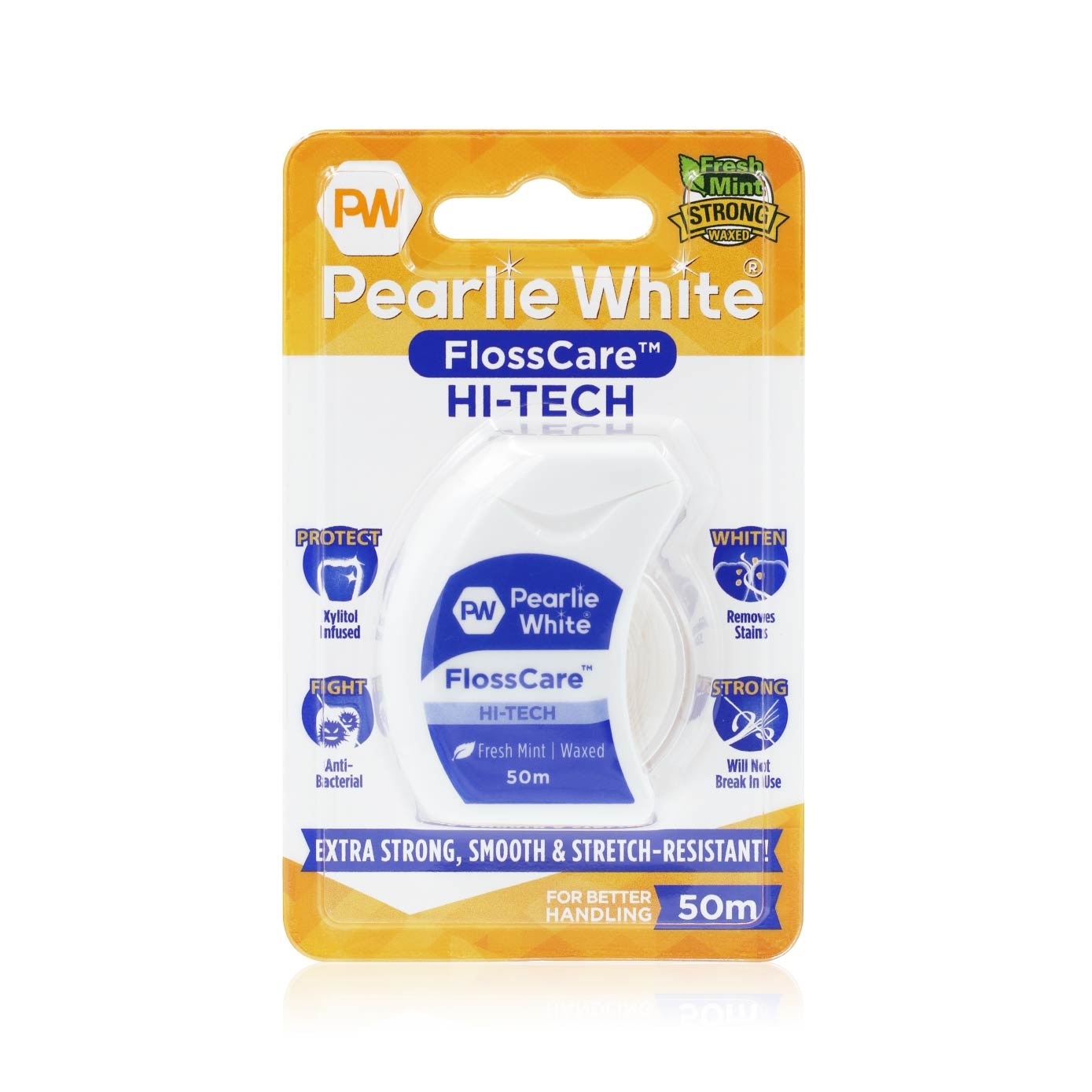Pearlie White FlossCare Hi-Tech Waxed Fresh Mint Dental Floss 50m<BR>