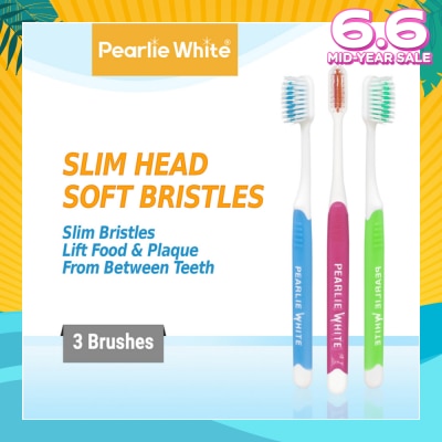 PEARLIE WHITE® Brush Care Compact Head Soft Bristles Slim Toothbrush 3s
