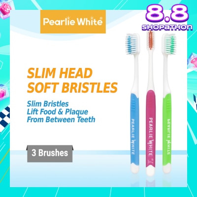 PEARLIE WHITE® Brush Care Compact Head Soft Bristles Slim Toothbrush 3s
