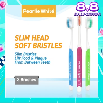 PEARLIE WHITE® Brush Care Compact Head Soft Bristles Slim Toothbrush 3s