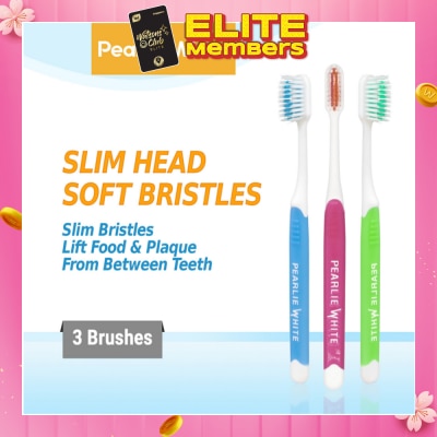 PEARLIE WHITE® Brush Care Compact Head Soft Bristles Slim Toothbrush 3s
