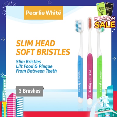 PEARLIE WHITE® Brush Care Compact Head Soft Bristles Slim Toothbrush 3s