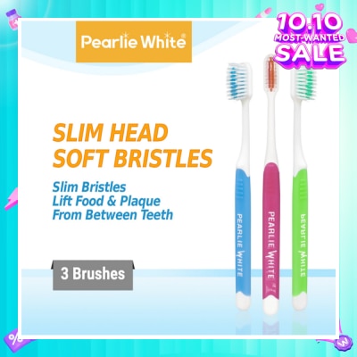 PEARLIE WHITE® Brush Care Compact Head Soft Bristles Slim Toothbrush 3s