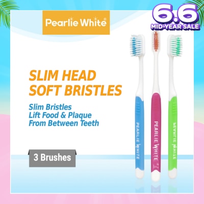 PEARLIE WHITE® Brush Care Compact Head Soft Bristles Slim Toothbrush 3s