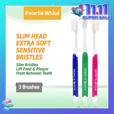 PEARLIE WHITE® Brush Care Compact Head Extra Soft Bristles Sensitive Slim Toothbrush 3s