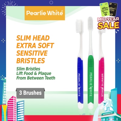 PEARLIE WHITE® Brush Care Compact Head Extra Soft Bristles Sensitive Slim Toothbrush 3s