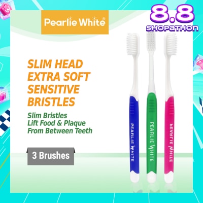 PEARLIE WHITE® Brush Care Compact Head Extra Soft Bristles Sensitive Slim Toothbrush 3s