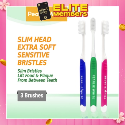 PEARLIE WHITE® Brush Care Compact Head Extra Soft Bristles Sensitive Slim Toothbrush 3s