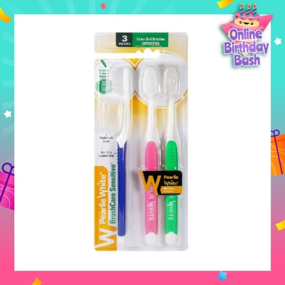 PEARLIE WHITE® Brush Care Compact Head Extra Soft Bristles Sensitive Slim Toothbrush 3s