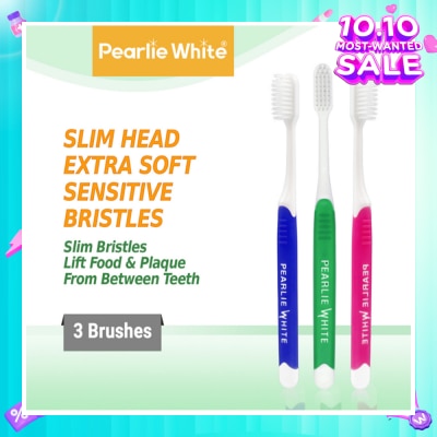 PEARLIE WHITE® Brush Care Compact Head Extra Soft Bristles Sensitive Slim Toothbrush 3s