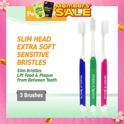 PEARLIE WHITE® Brush Care Compact Head Extra Soft Bristles Sensitive Slim Toothbrush 3s